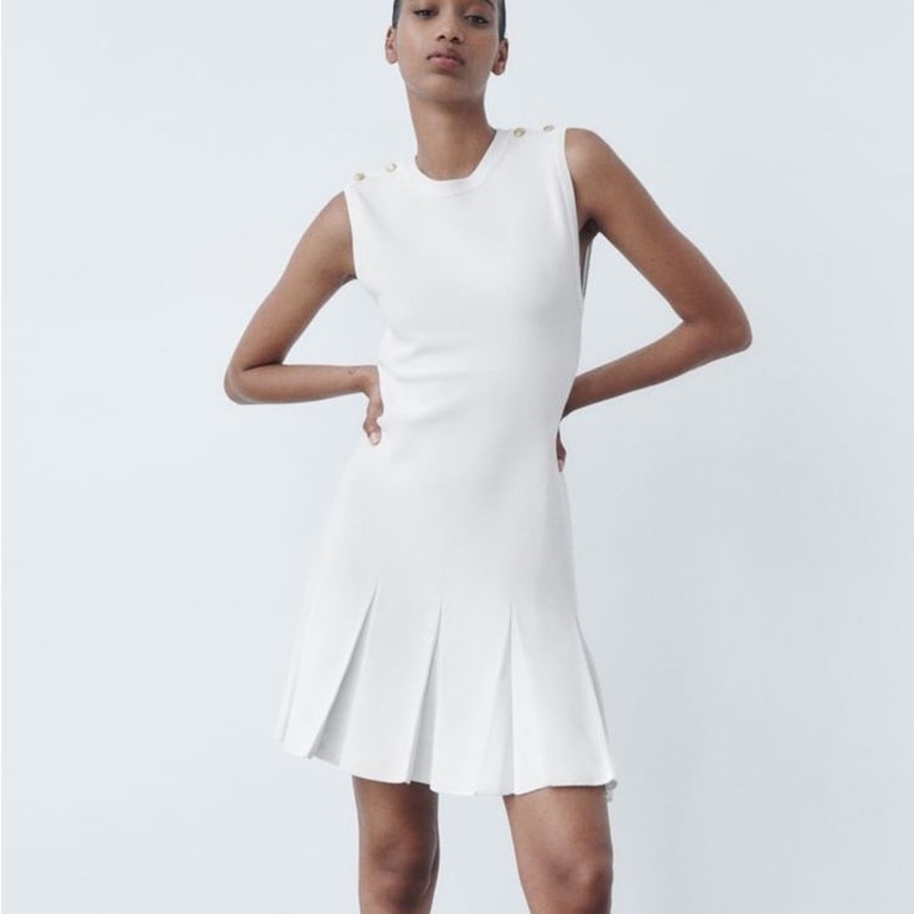 Zara Cream Sleeveless Dress with Gold Button Accents